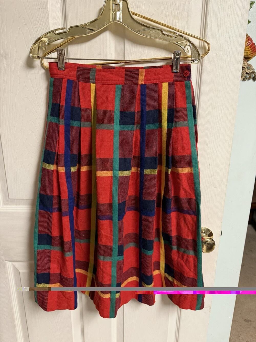 Vnt Chaus 70s Wool Preppy Plaid A-Line Skirt Rainbow School Med 10 28x28 Pleated